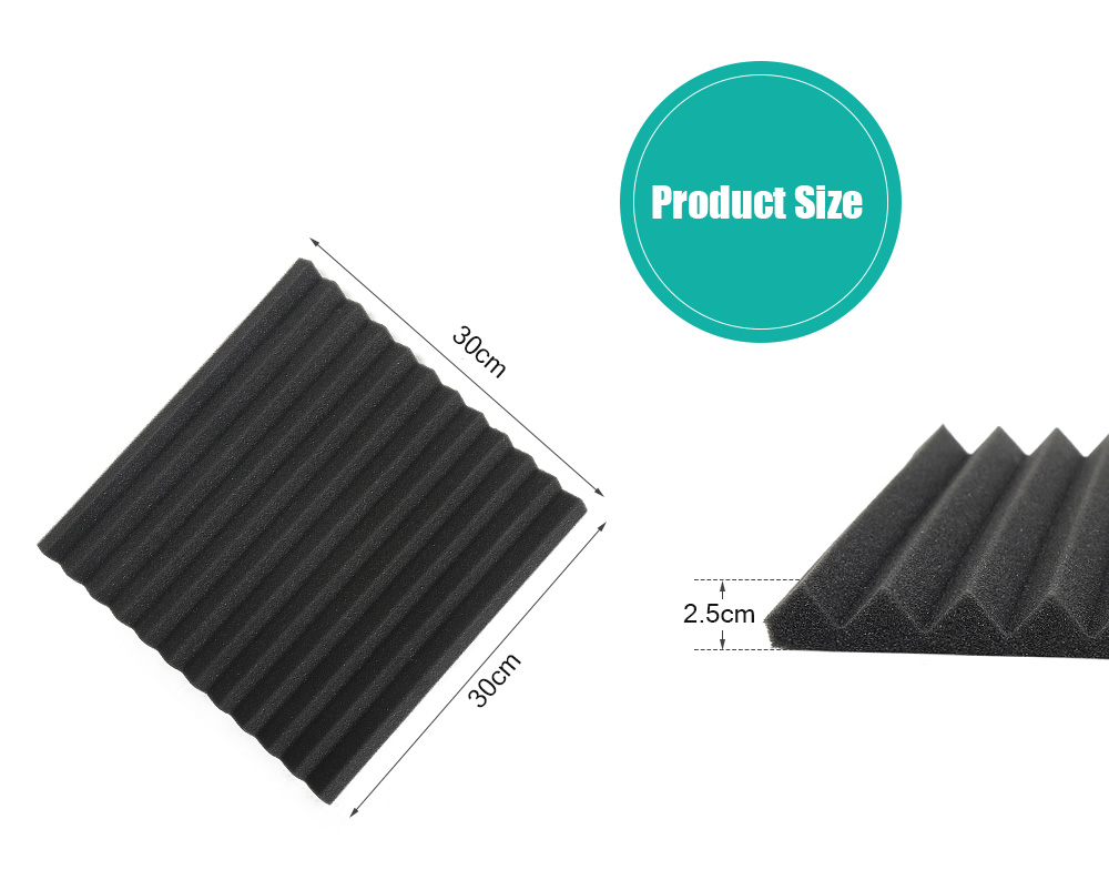 12pcs Acoustic Foam Panels Studio Soundproof Wedge Pads 30 x 30 x 2.5cm