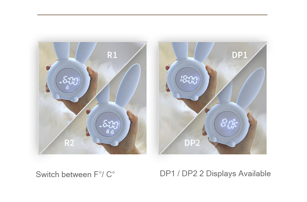 XR - MM - C03 Bunny Ear Alarm Clock Electronic LED Display Sound Control Rabbit Night Lamp